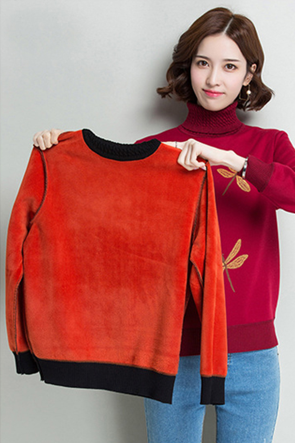 เสื้อคอเต่า เสื้อไหมพรมบุขนแคชเมียร์กันหนาว ปักลายผีเสื้อ (12380B)