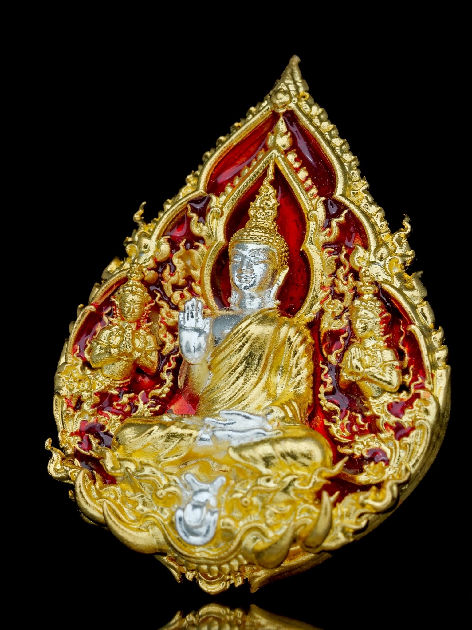 พระพุทธประทานพร รุ่น พุทธบารมี รหัส6 เนื้อบรอนซ์ชุบทองลงยาแดง องค์ชุบ2K