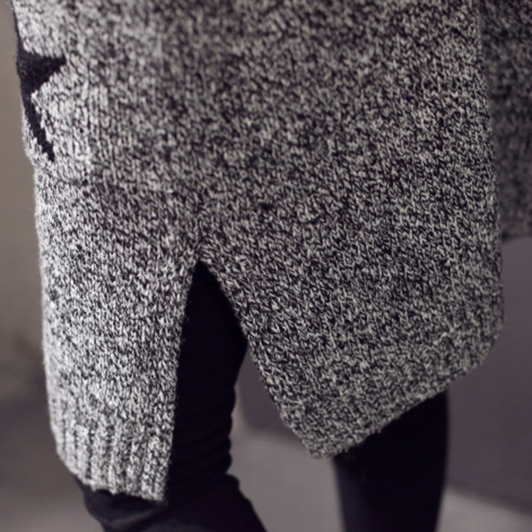 คาร์ดิแกนไหมพรมตัวยาว มีฮู้ด แต่งกระเป๋าคู่ (11778B)