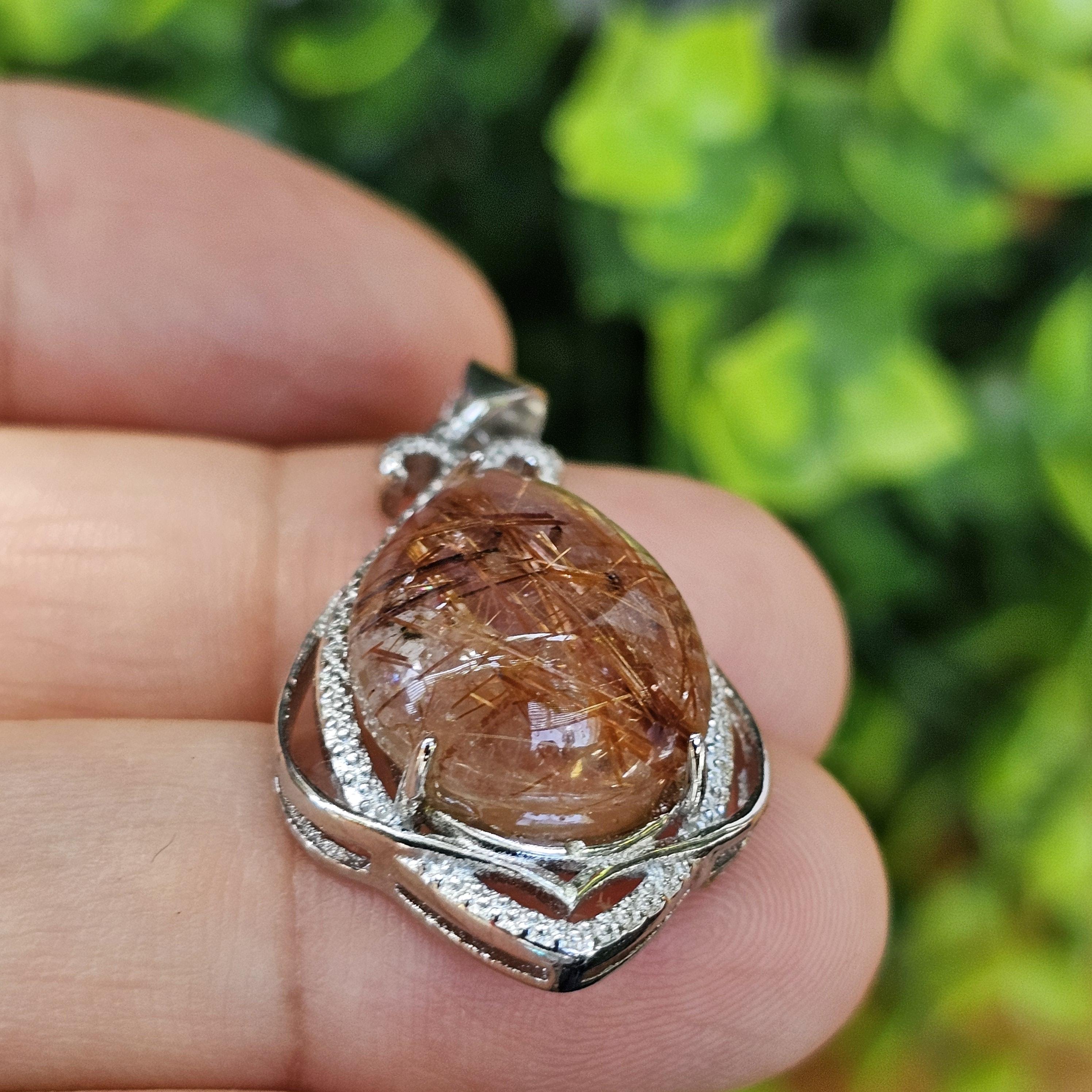 จี้ไหมนาค Rutilated Quartz 21.48 กะรัต Cts. พลอยแท้ อัญมณีมงคลประจําวันเกิด เครื่องประดับพลอย