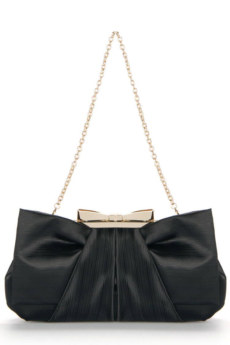 กระเป๋าออกงาน Evening Clutch กระเป๋าออกงาน ผ้าซาตินจับจีบ ปากกระเป๋ารมดำลายดอกไม้ มาพร้อมสายโซ่สั้น งานส่งออกญี่ปุ่น