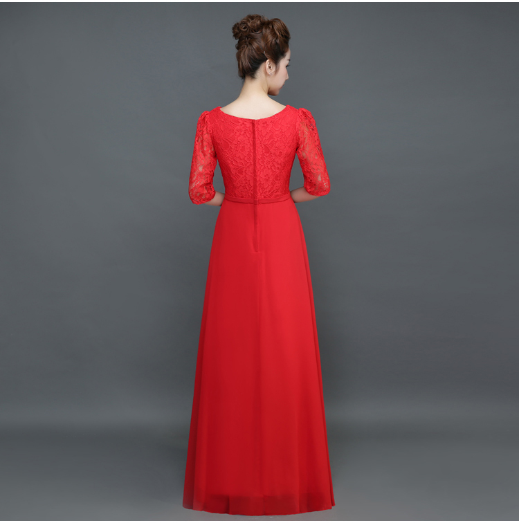 Pro-order ชุดราตรียาว แขน3ส่วน ผ้าลูกไม้ คอวี กระโปรงผ้าชีฟอง ซิปหลัง ไซส์ใหญ่ XS-4XL