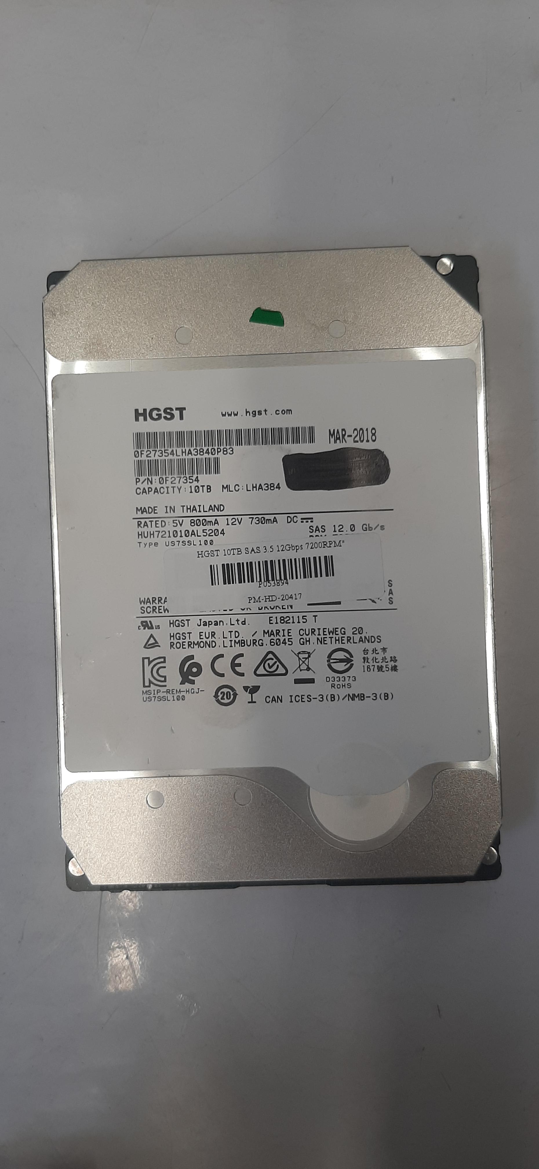 HDD HGST 10TB SAS 3.5 12Gbps 7200RPM"มือสอง