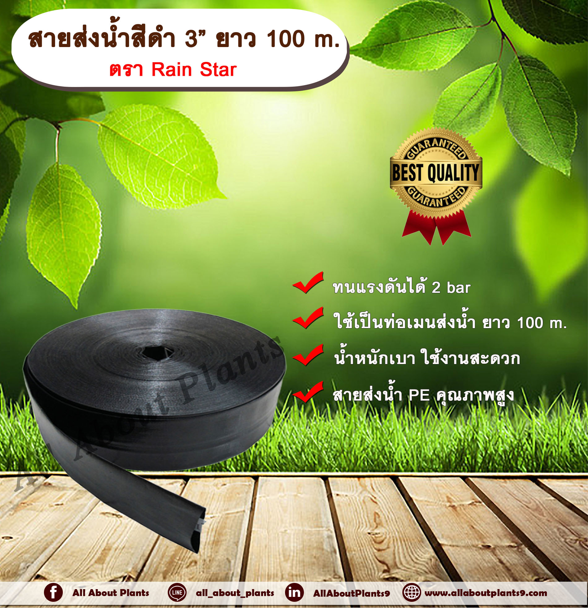 สายส่งน้ำสีดำ 3” ยาว 100 m. ตรา Rain Star สายส่งน้ำ สายส่งน้ำ PE คุณภาพสูง สายส่งน้ำสีดำ 3นิ้ว ยาว 100เมตร สายสำหรับส่งน้ำ ส่งน้ำสำหรับทำเกษตร ม้วน