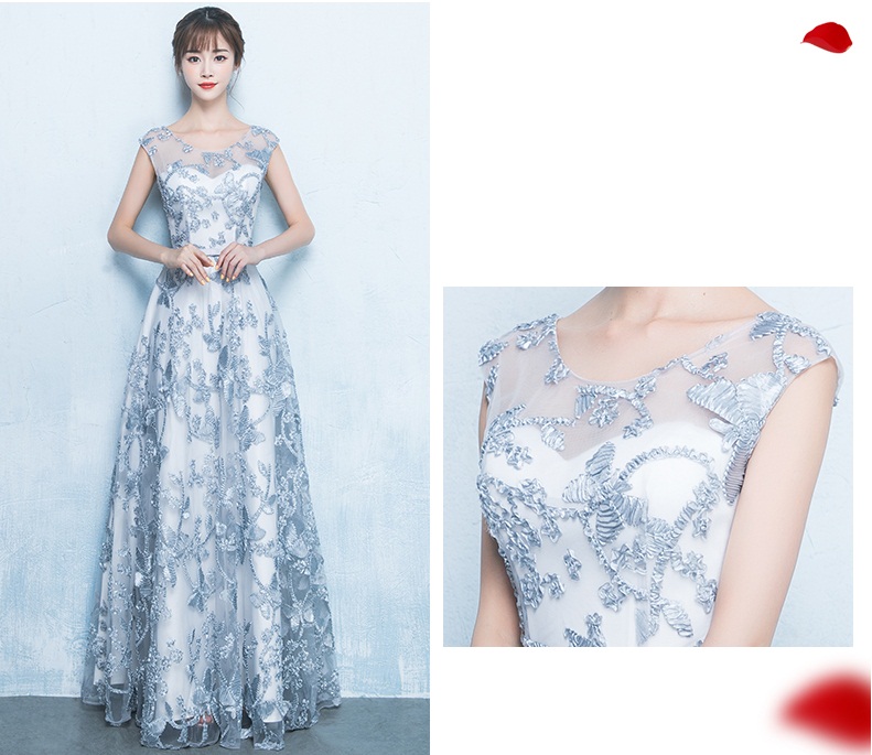 Pre-order ชุดราตรียาวแขนกุด ปักดิ้นเป็นลาย เรียบหรู เชือกผูกหลัง