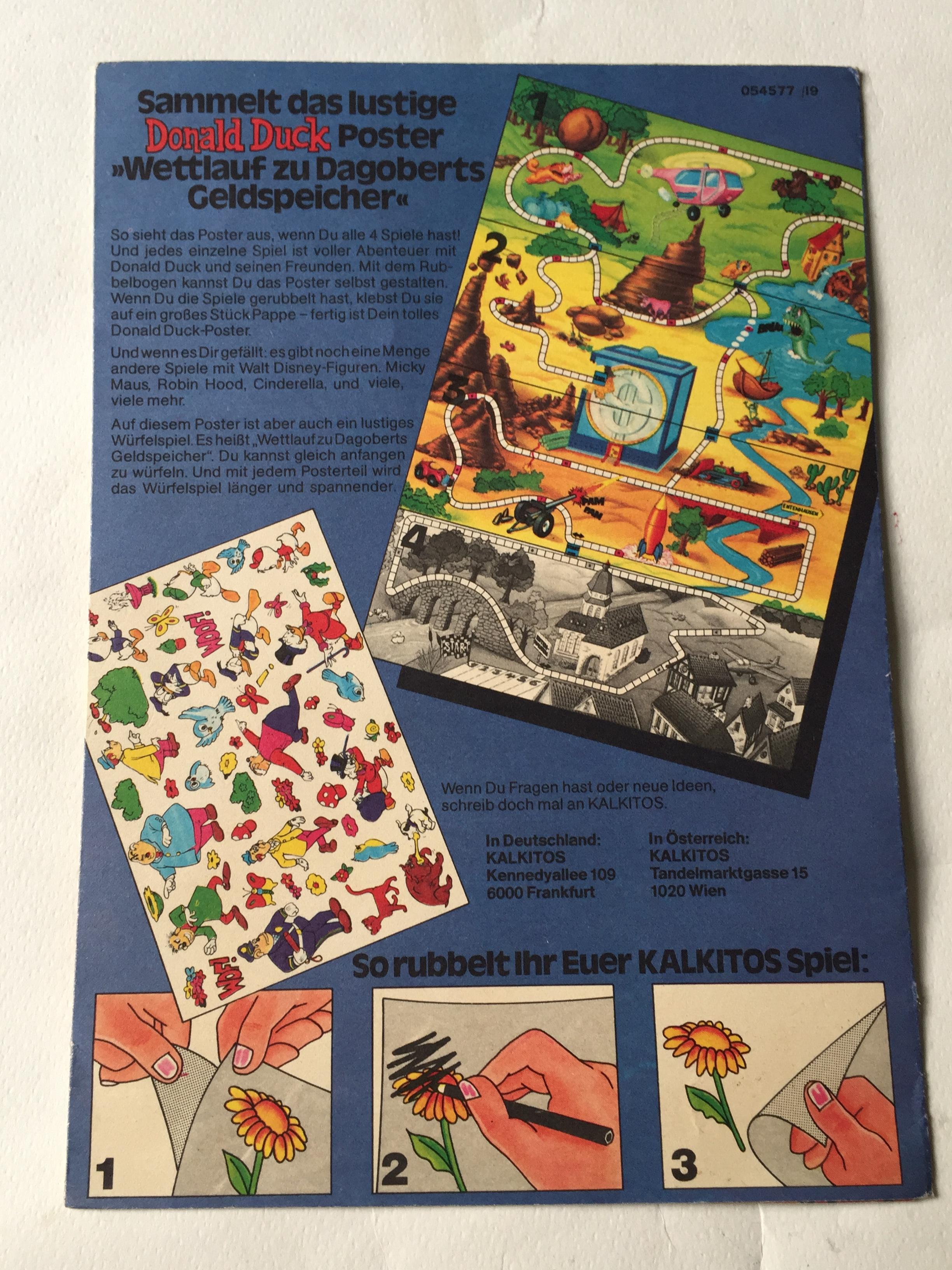 หนังสือภาพการ์ตูน ฉบับภาษาเยอรมัน,KALKITOS Rubbel-Bilder-Spiele Poster-Teil Nr.4 Mit lustigem Wurfelspiel,made in Italy