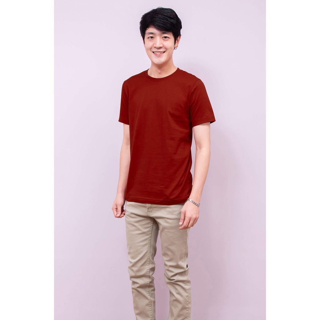 เสื้อยืด OV101 คอกลม ผ้าCotton100% 32 เนื้อนุ่ม ใส่สบาย สีเลือดหมู