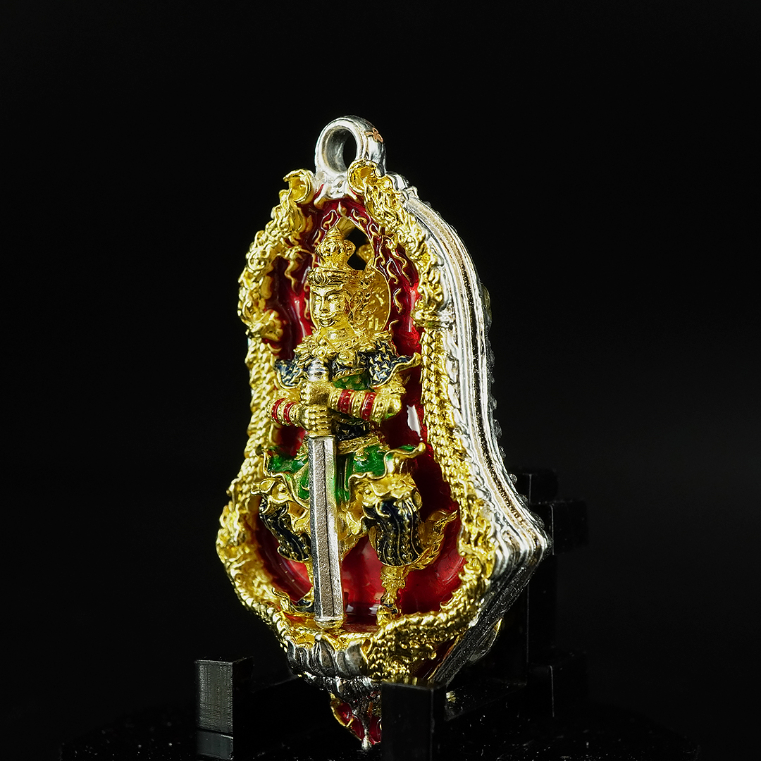 เหรียญจำปีพุทธศิลป์ท้าวเวสสุวรรณโณ รุ่นทวิเทวา รายการที่5 เนื้อบรอนซ์ ชุบ2K ลงยาทรงเครื่อง