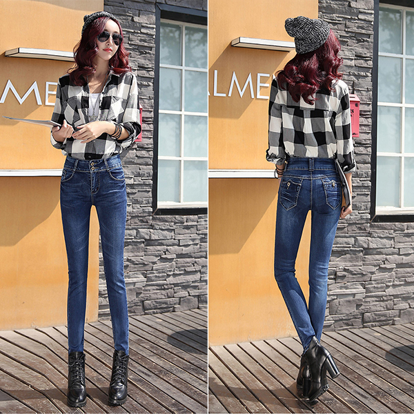 กางเกงยีนส์กันหนาวเอวปกติ ทรงสลิม ซับกำมะหยี่ใส่ติดลบได้ (11716X)