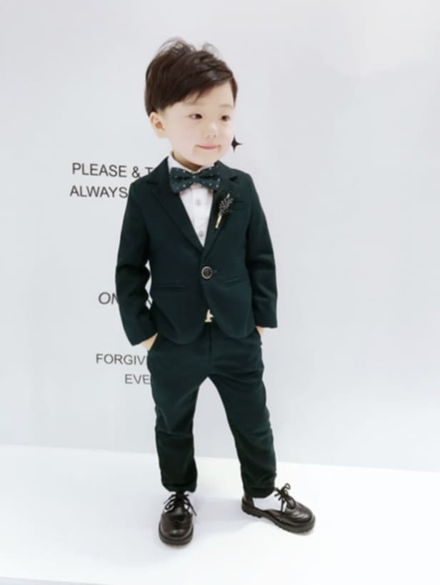เช่า ชุดสูทเด็กชาย สีเขียวเข้ม งานกระดุมเดียว ไม่มีกััก