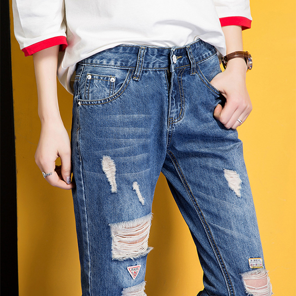 กางเกงยีนส์ขายาวแปดส่วน แต่งขาแนวเซอร์ (11792X)