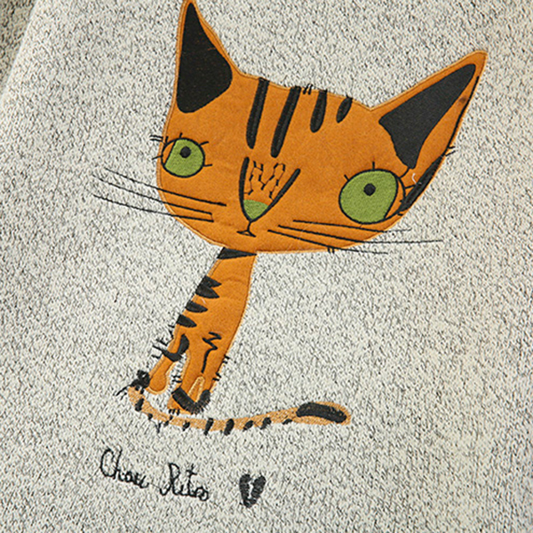 เสื้อไหมพรมกึ่งวูลหนานุ่ม ปักลายแมวน่ารัก (12355LM)