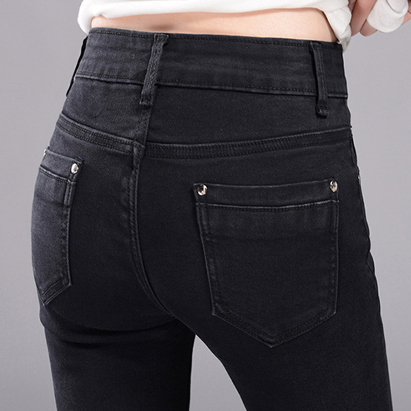 กางเกงยีนส์ขายาวทรงสลิม ยีนส์ยืดเนื้อหนา แต่งกระเป๋าคู่ (11804X)