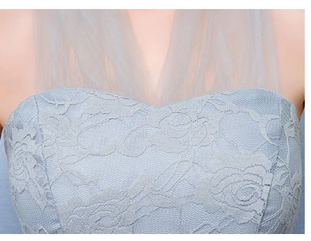 ชุดเพื่อนเจ้าสาว สีม่วง กระโปรงตาข่าย สม๊อกหลัง