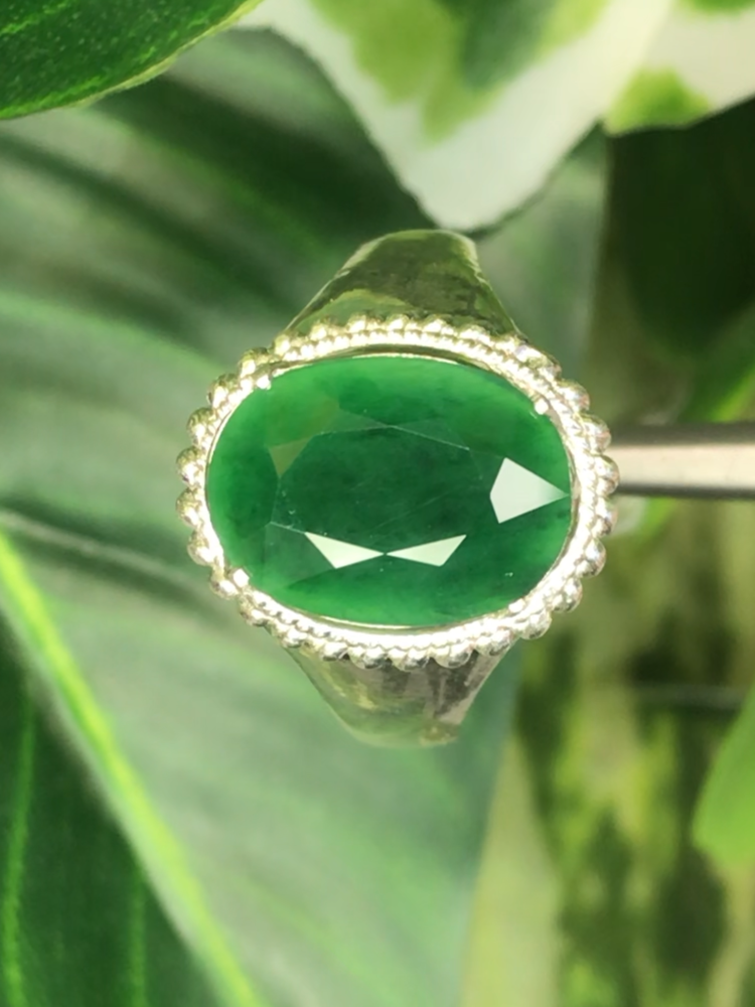 หยก พม่า แท้ Jade แหวนหยก 翡翠戒指 (Jadeite ring) ดิบ (Size) 58 ไม่ผ่านการปรับปรุง (Type A) พม่า (Myanmar)