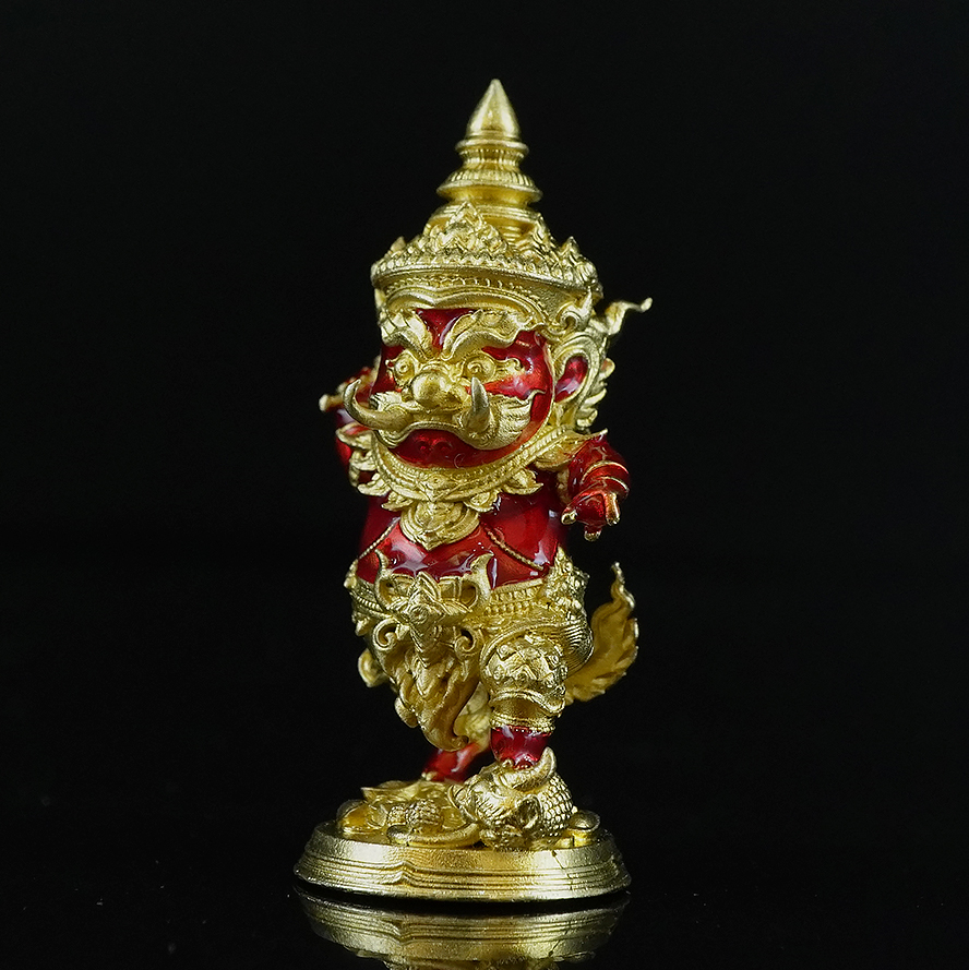 กุเวรน้อย รุ่นชนะมารบันดาลทรัพย์ เนื้อบรอนซ์ชุบทองลงยาแดง