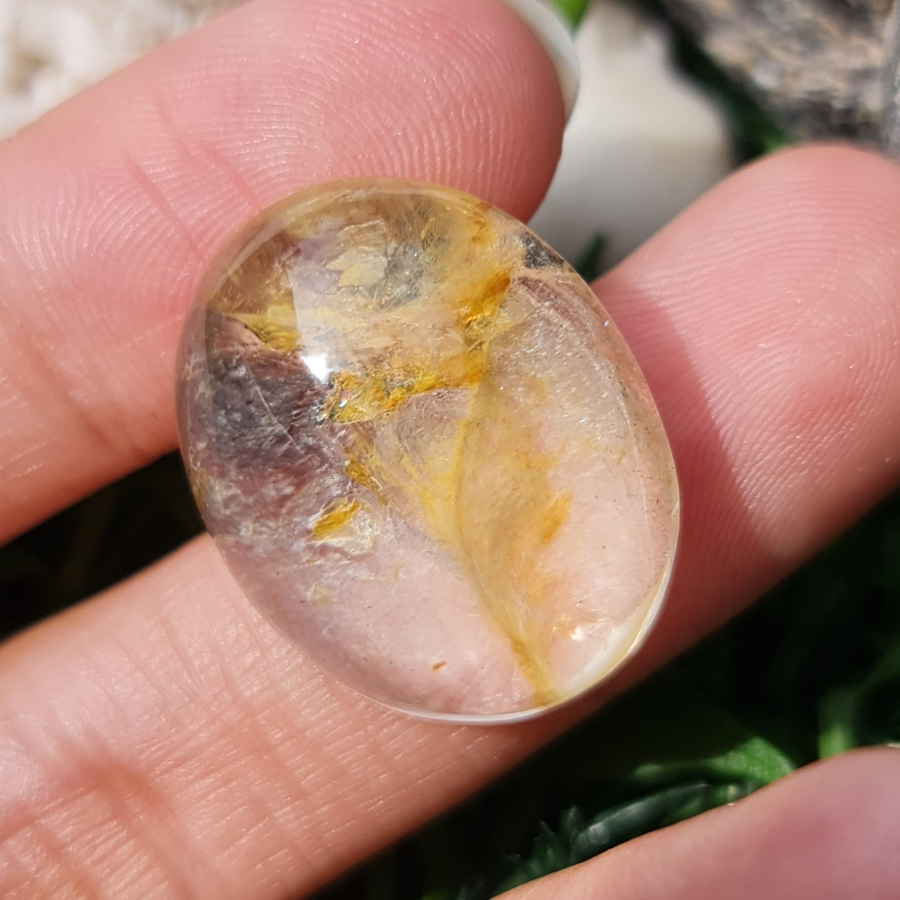 โป่งข่าม ควอตซ์ Rutilated Quartz 31.58 กะรัต Cts. พลอยแท้ อัญมณีมงคลประจําวันเกิด เครื่องประดับพลอย