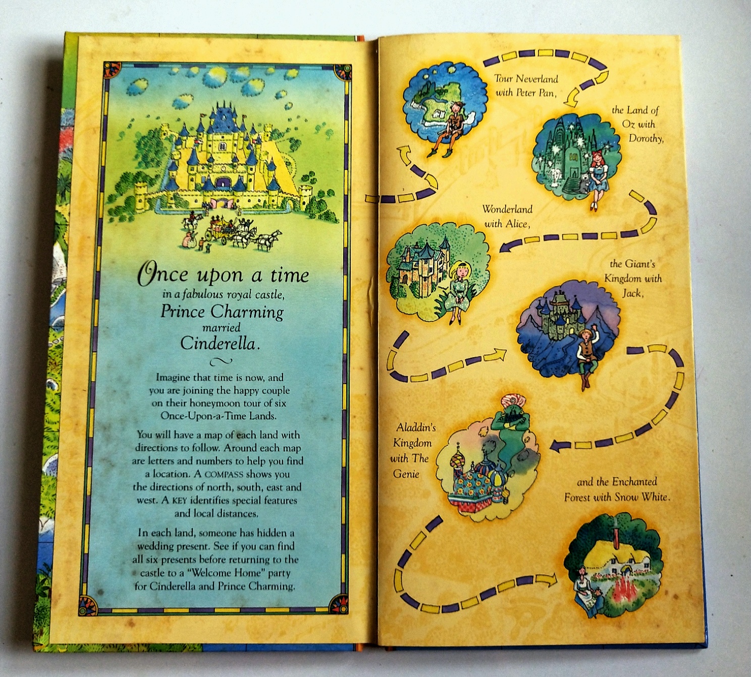 หนังสือภาพภาษาอังกฤษ Once Upon a Time,MAP BOOK "กาลครั้งหนึ่ง " แผนที่ ไกด์สู่ The Enchanted forest, The Giant Kingdom Neverland, The Land of Oz, Aladdin's Kingdom Wonderland และ ป๊อปอัพพระราชวัง ภาพโดย Peter Joyce ฉบับภาษาอังกฤษ