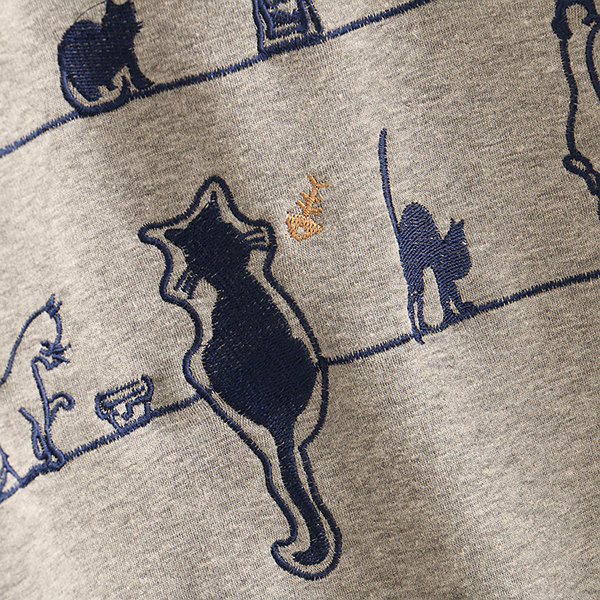 เสื้อสเวตเตอร์กันหนาวแฟชั่นญี่ปุ่น ผ้าซับกำมะหยี่ปักลายแมว (12362LM)