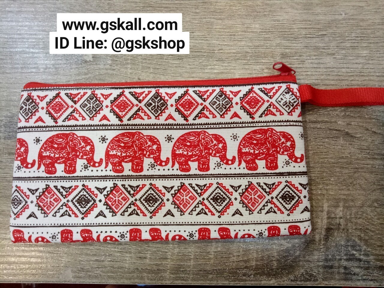 ถุงผ้าดิบมีซิป ลายช้างไทย