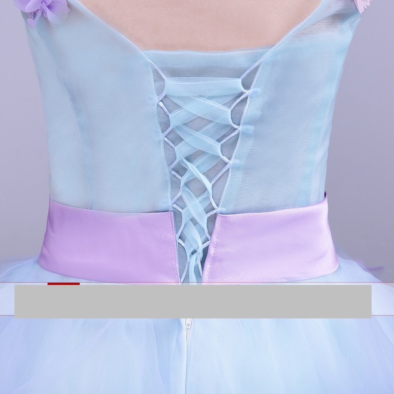 Pre-orderชุดแฟนซีชุดราตรีสั้นเแขนกุดแต่งดอกไม้สไตล์เจ้าหญิง