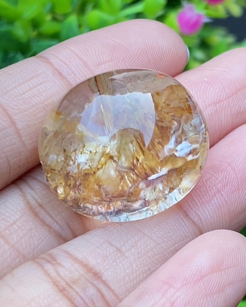 โป่งข่าม ควอตซ์ Rutilated Quartz 75.67 กะรัต Cts. พลอยแท้ อัญมณีมงคลประจําวันเกิด เครื่องประดับพลอย
