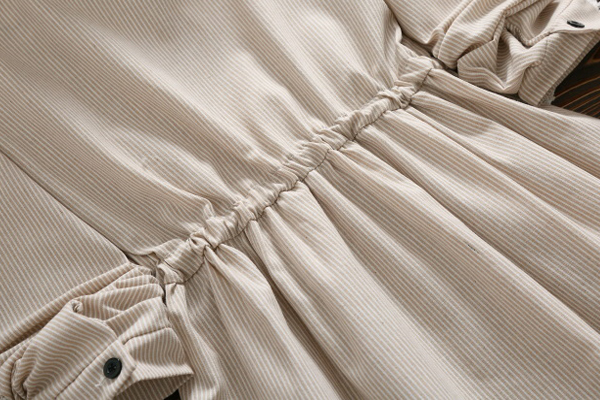 เดรสเชิ้ตแขนยาว เอวผูกจั๊ม แต่งปักแมวสไตล์วินเทจ (12315LM)