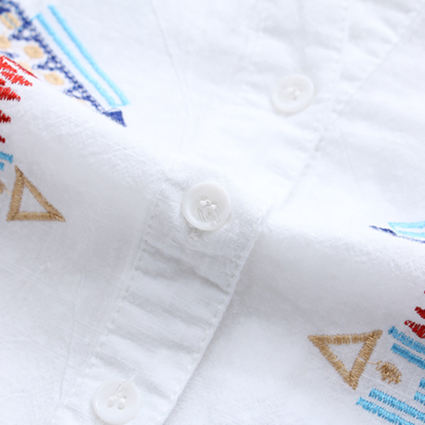 เสื้อเชิ้ตแขนยาว คอวี ปักลายวินเทจ (12210LM)