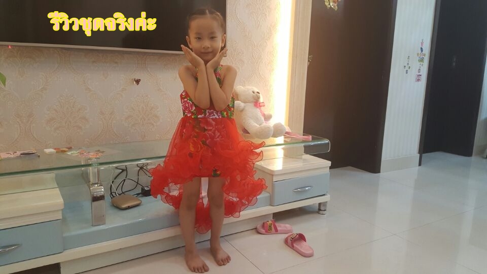 Pre-order ชุดราตรีเด็ก ชุดออกงาน ชุดกระโปรง แบบคล้องคอ คอจีน กระโปรงตาข่าย หน้าสั้นหลังยาว