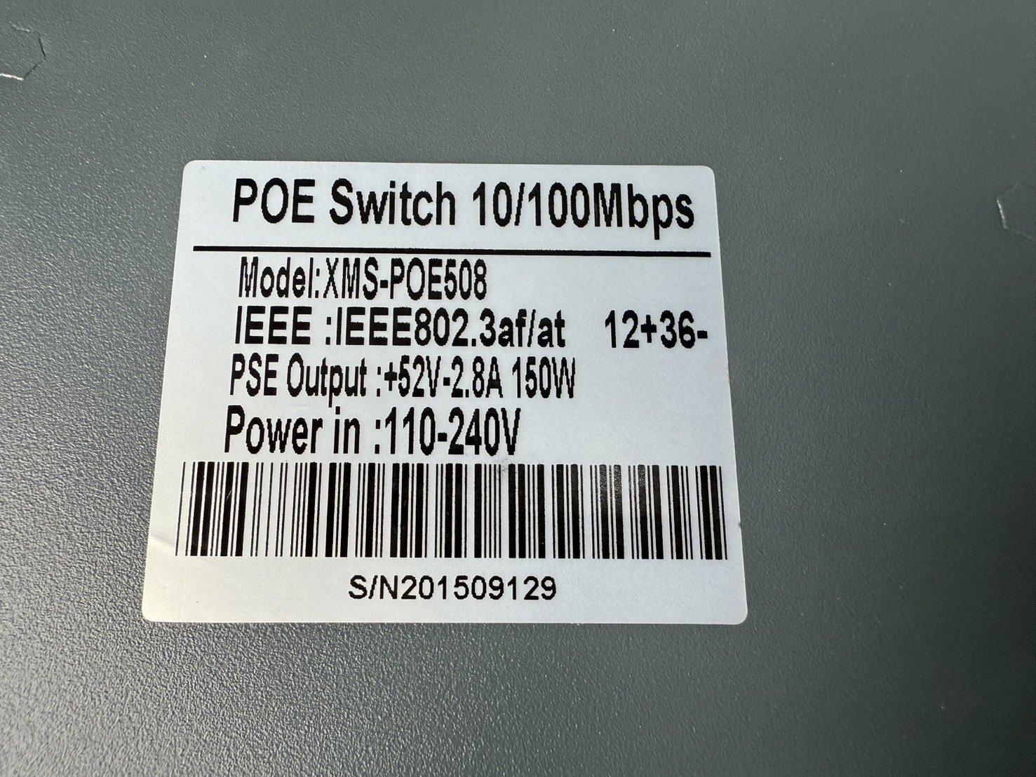 Smart Poe Switch 10/100 XMS-POE 508 8 Port