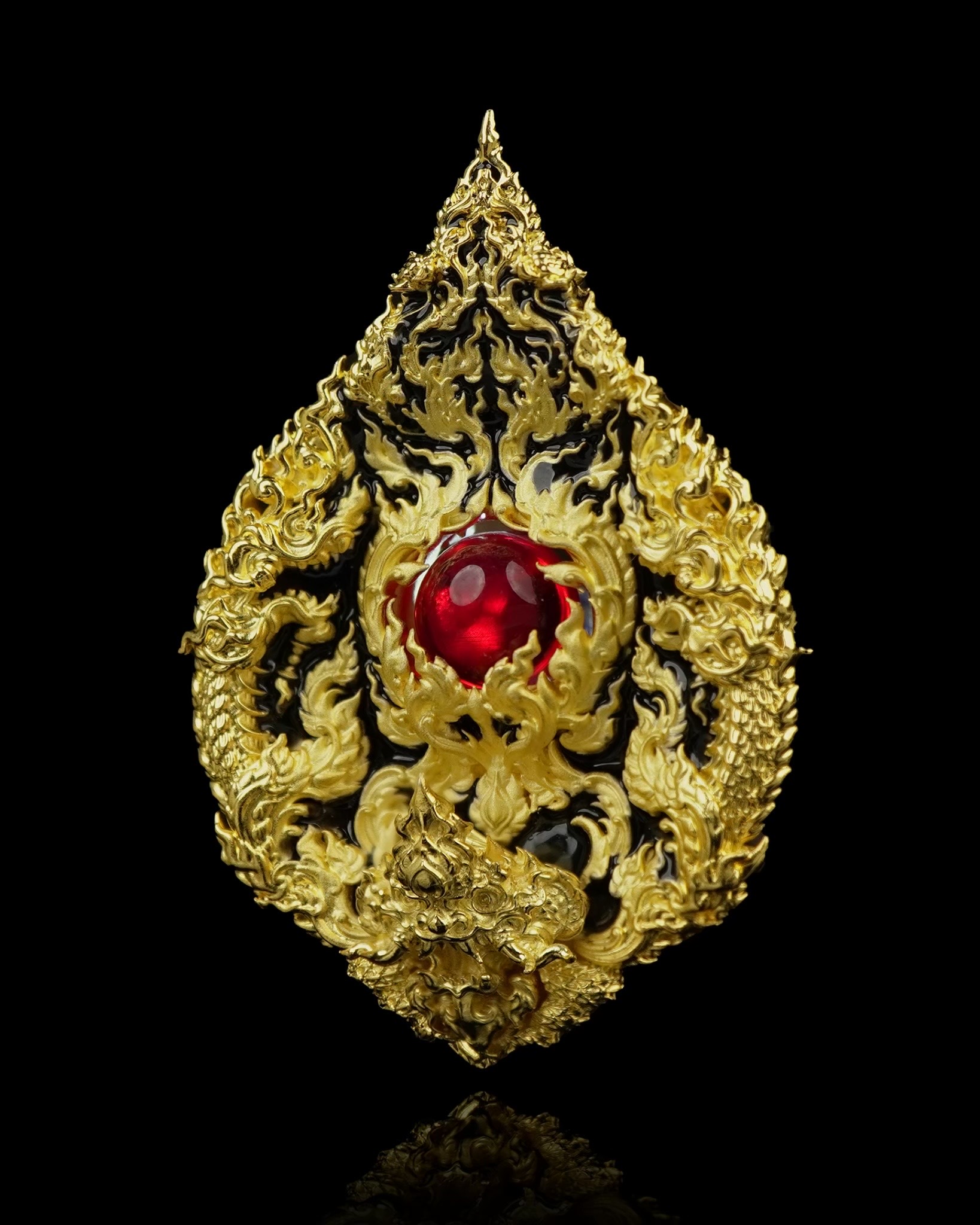 เหรียญมณีนาคราชแก้วบุญฤทธิ์ รหัส10 เนื้อบรอนซ์ชุบทอง ลงยาดำ