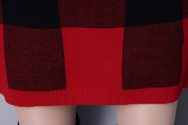 เดรสไหมพรมคอเต่า แขนยาว ถักลายตาราง (12219B)