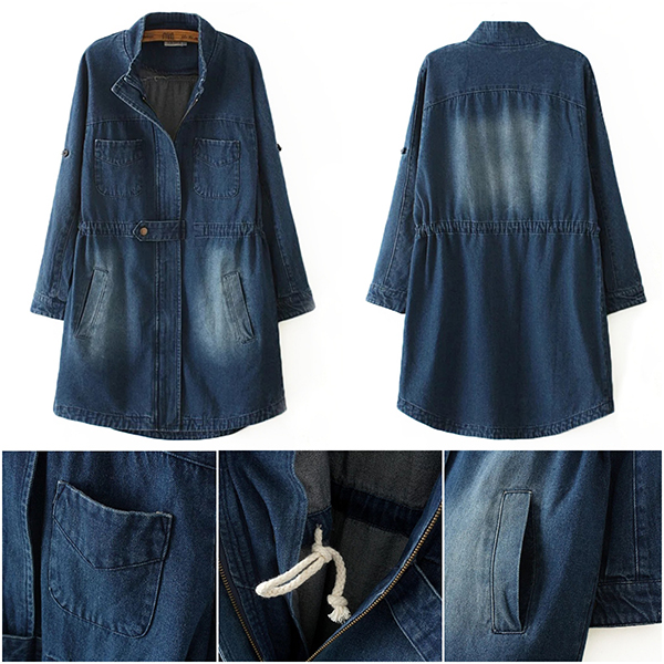 เสื้อโค้ทยีนส์กันหนาว คอปิด ผ้ายีนส์ฟอกนิ่มแต่งกระเป๋าคู่ (11796LM)