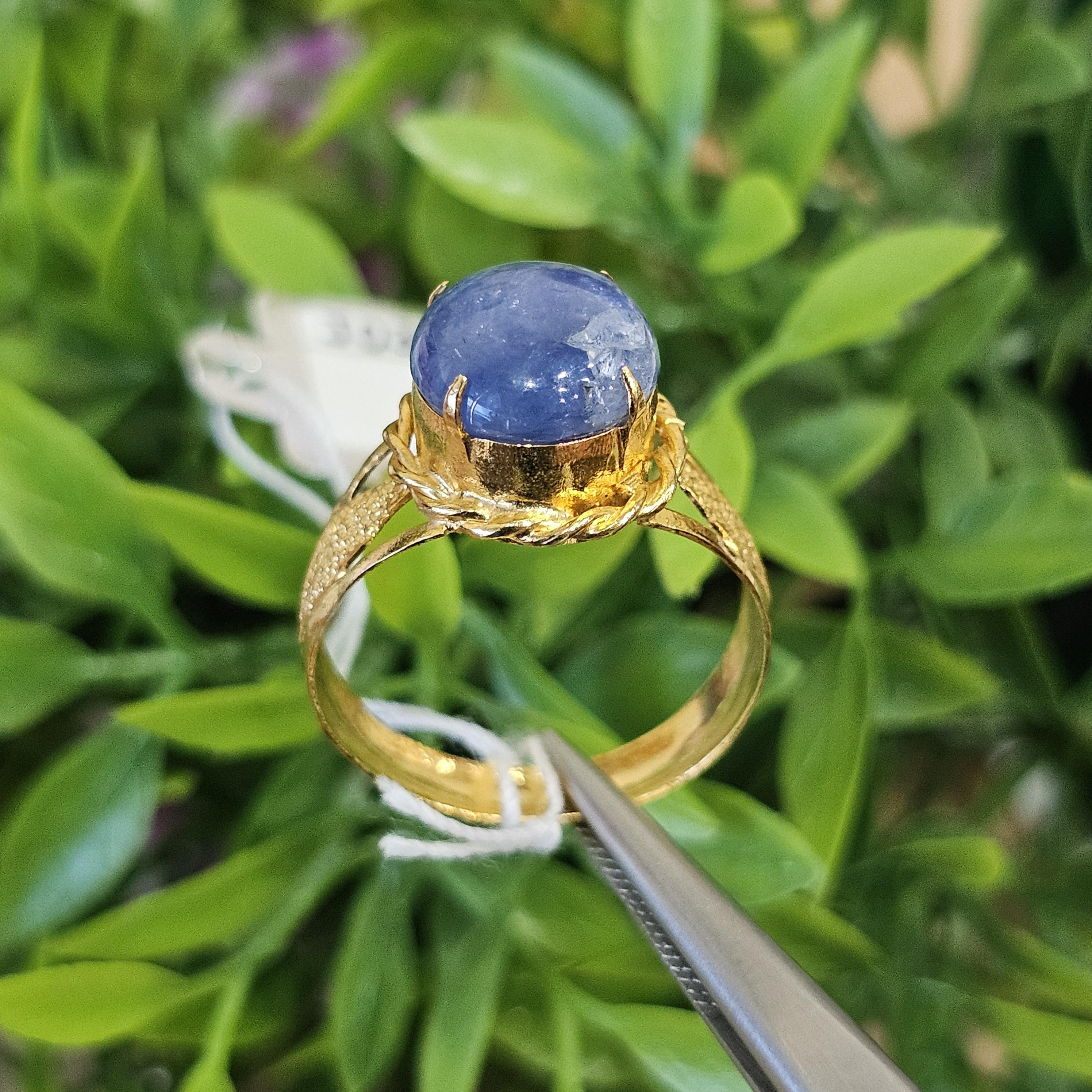 แหวน พลอยแท้ ไพลินพม่า ดิบ (Size) 58 Blue Sapphire Silver Ring ตัวเรือนเงินชุบทอง