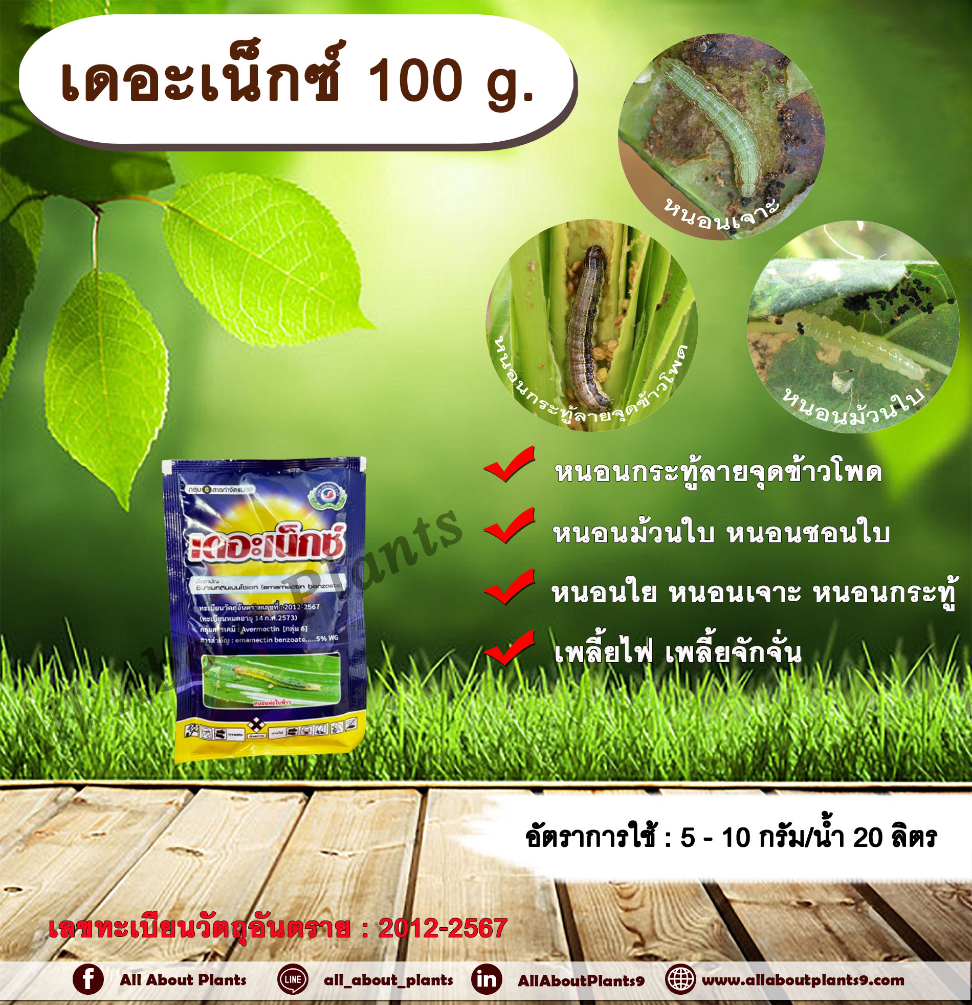 เดอะเน็กซ์ 100g. อีมาเมกตินเบนโซเอต สารกำจัดแมลง สารกำจัดหนอน หนอนกระทู้ลายจุดข้าวโพด หนอนม้วนใบ หนอนชอนใบ แพล็นเตอร์ allaboutplants ชิ้น