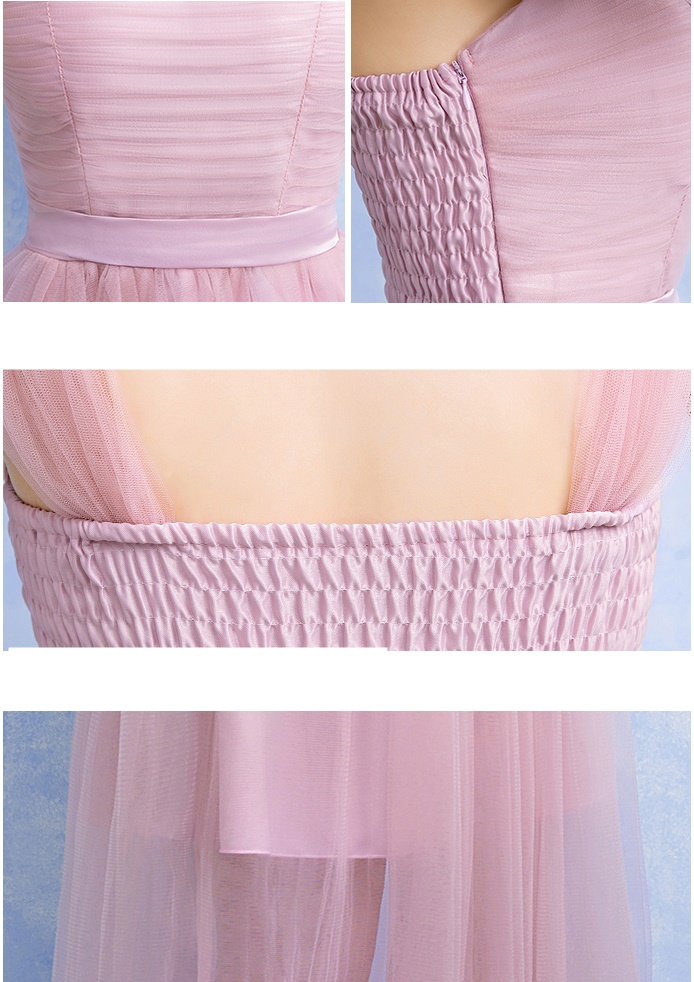 พร้อมส่ง ชุดราตรียาว เพื่อนเจ้าสาว สีชมพู กระโปรงตาข่าย ใส่แบบแขนกุด หรือ ปิดไหล่ก็ได้ ซิปข้างลำตัว สม๊อกด้านหลัง **เหลือเฉพาะไซส์เล็ก**