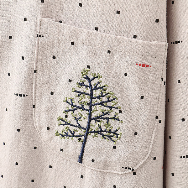 เสื้อเชิ้ตแฟชั่นญี่ปุ่น แขนยาว ปักลายต้นไม้วินเทจ (12113LM)