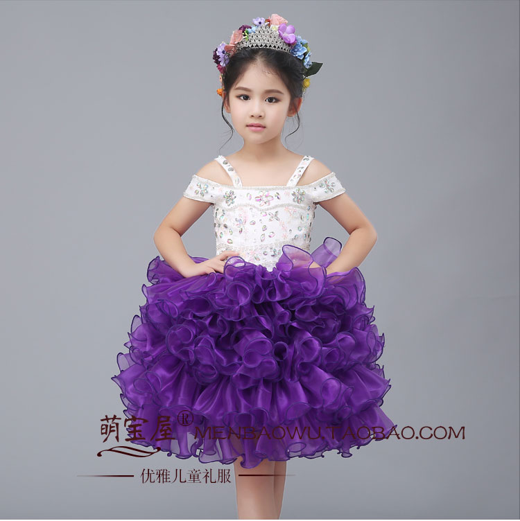 Pre-order ชุดแฟนซี ชุดแสดง ชุดกระโปรง แบบไหล่ปาด แต่งเพชร กระโปรงผ้าแก้วเป็นชั้นๆ