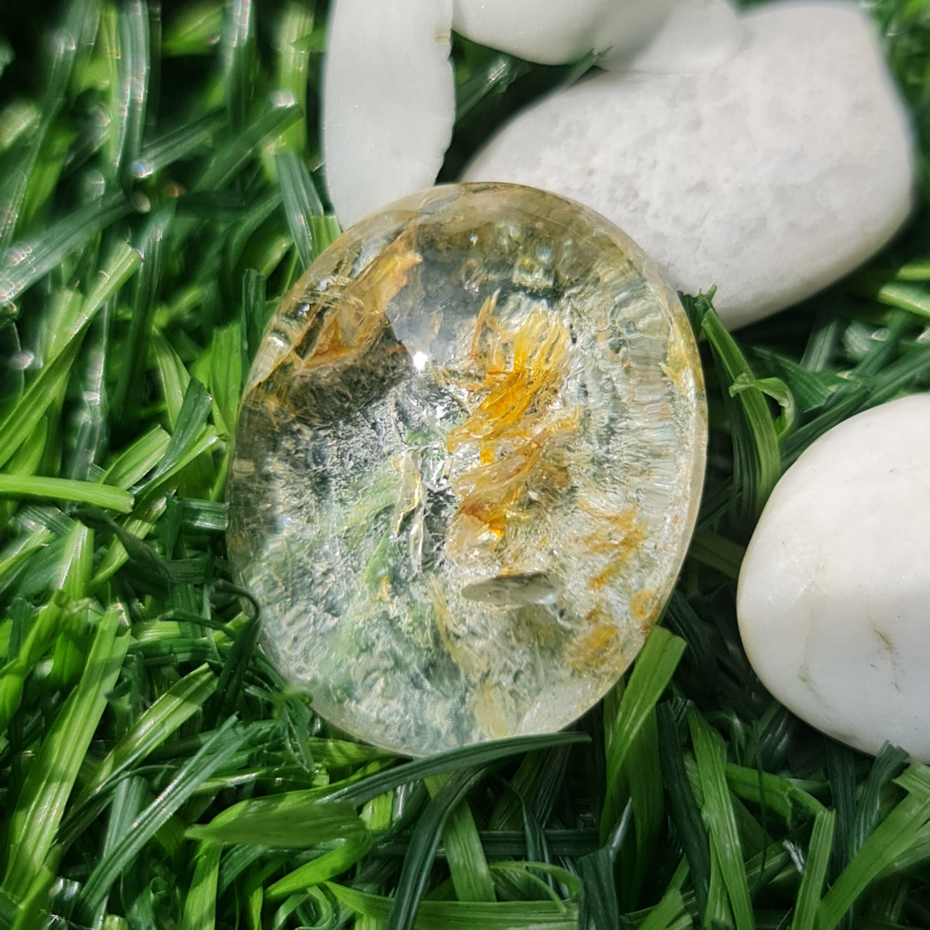 โป่งข่าม ควอตซ์ Rutilated Quartz 31.59 กะรัต Cts. พลอยแท้ อัญมณีมงคลประจําวันเกิด เครื่องประดับพลอย