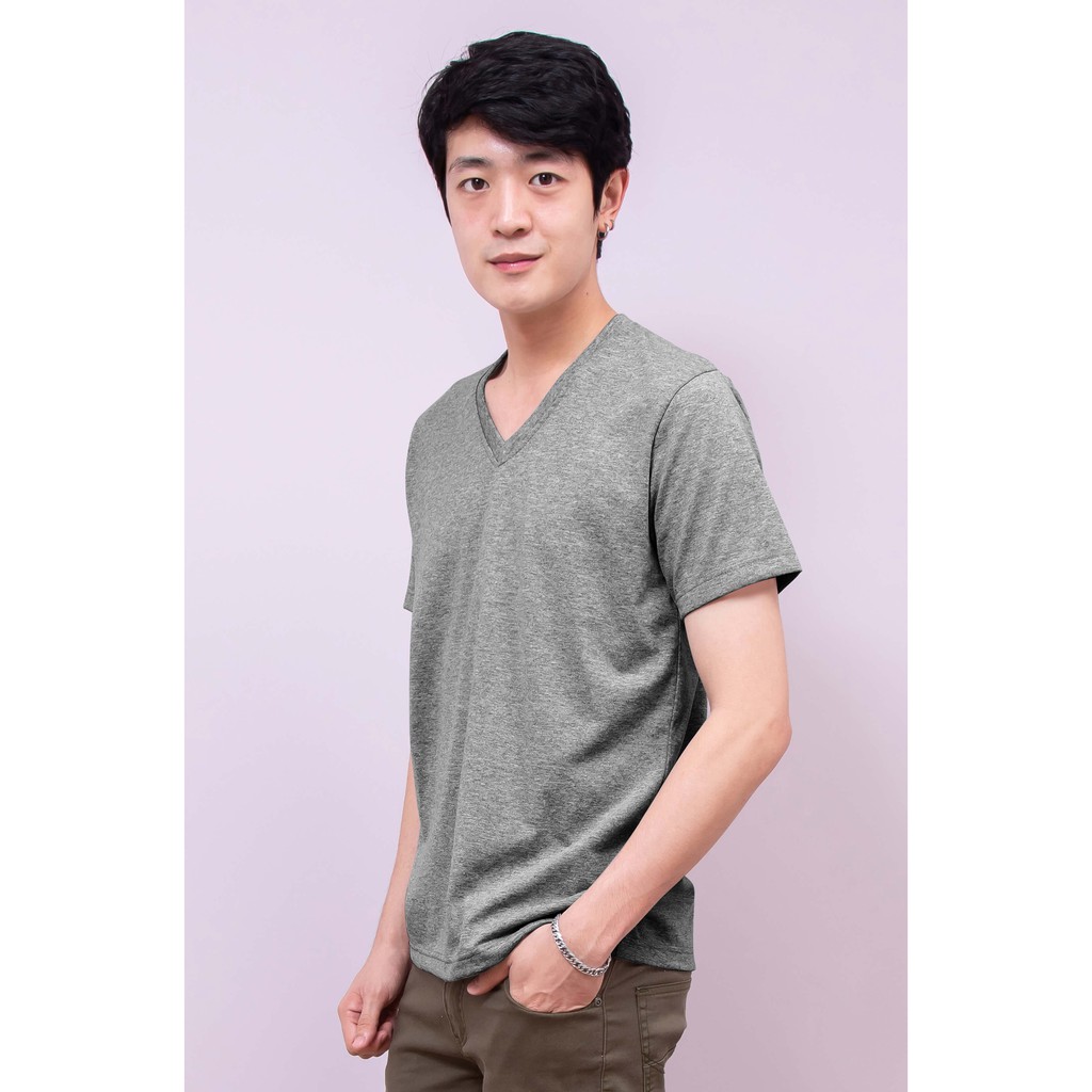 เสื้อยืด OV102 คอวี ผ้าCotton100% 32 เนื้อนุ่ม ใส่สบาย สีท็อปดราย