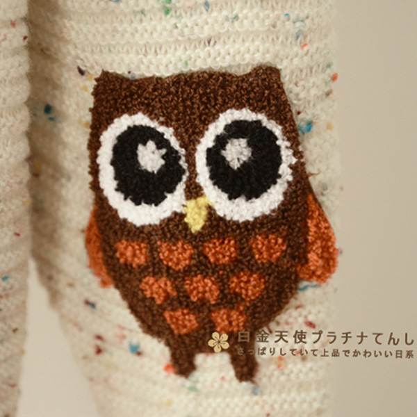 เสื้อสเวตเตอร์ไหมพรมนิ่ม แขนปักลายนกฮูกน่ารัก (11551LM)