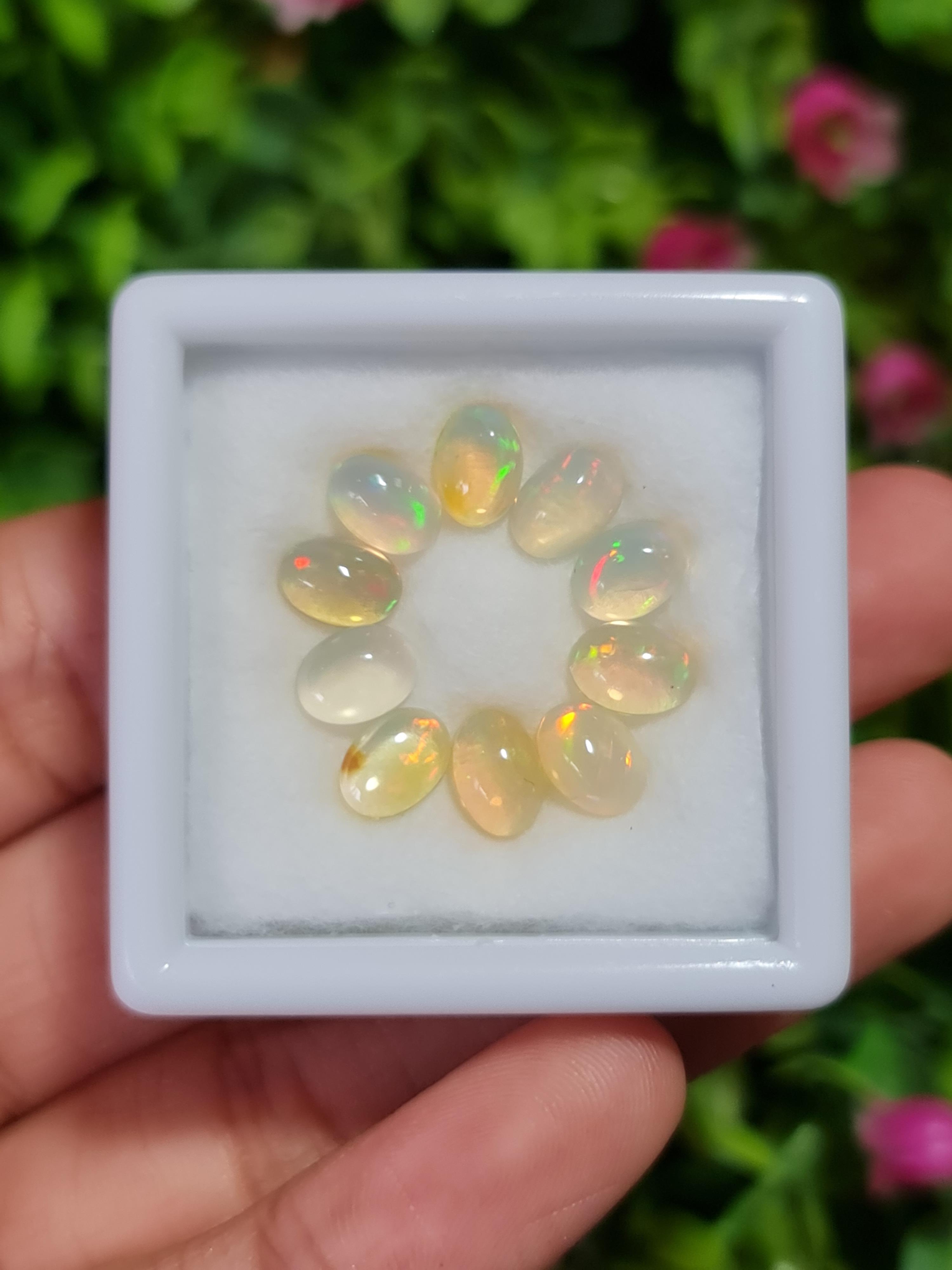 พลอย โอปอล Opal 6.58 กะรัต (Cts.) 10 เม็ด (Pcs.) พลอยแท้ อัญมณีมงคลประจําวันเกิด เครื่องประดับพลอย