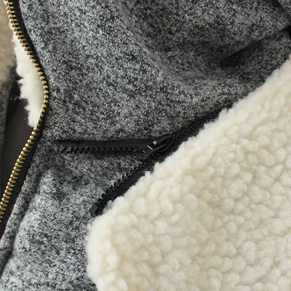 เสื้อโค้ทกันหนาววินเทจ ปกใหญ่แต่งขนแกะสองชั้น (12046LM)