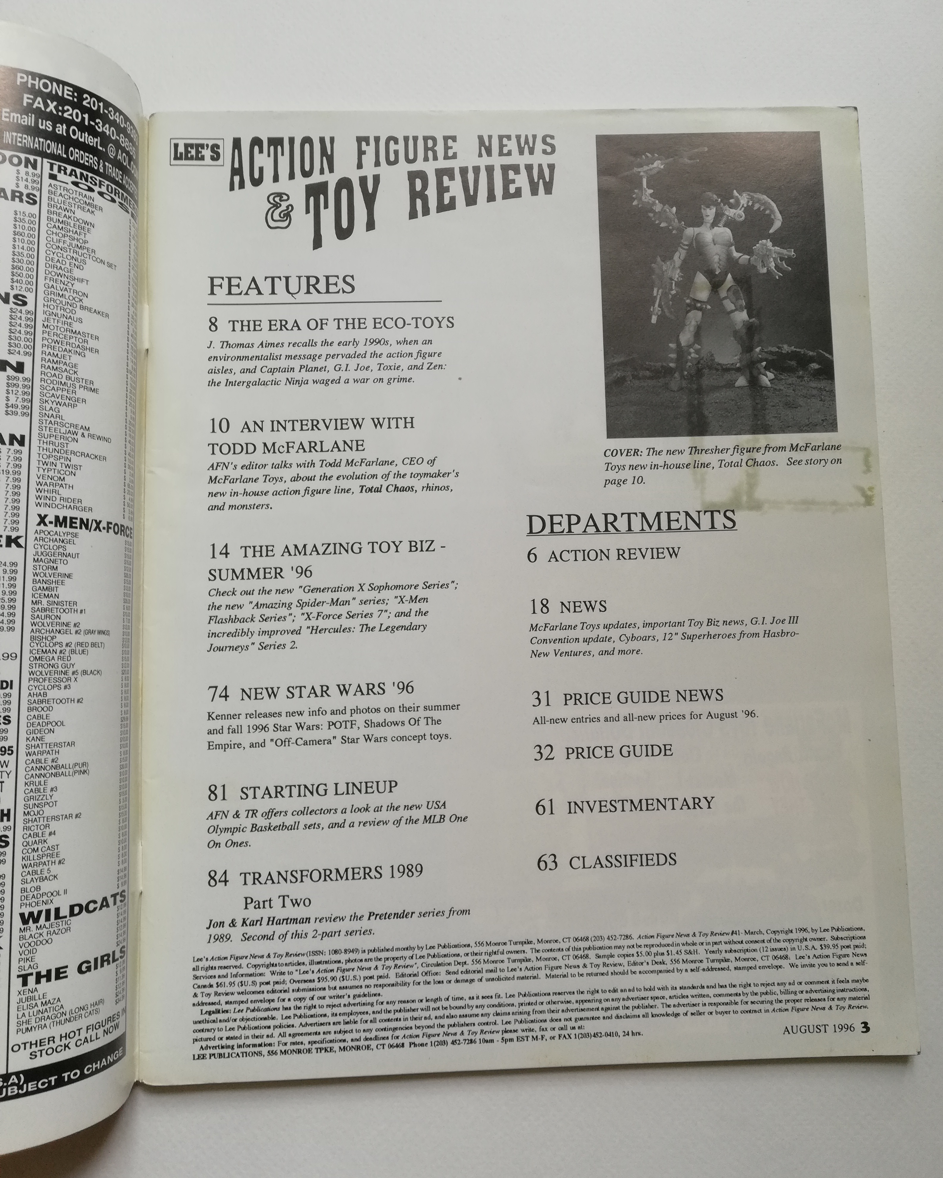 นิตยสารภาษาต่างประเทศ Lee's Action Figure News&Toys Review, August #46_Total Chaos -new Star Wars Figure -Eco-Toys -The Amazing Toy Biz -Starting Lineup -Transformers '89 part2 -McFarlane Toys mixes images and attitude to create