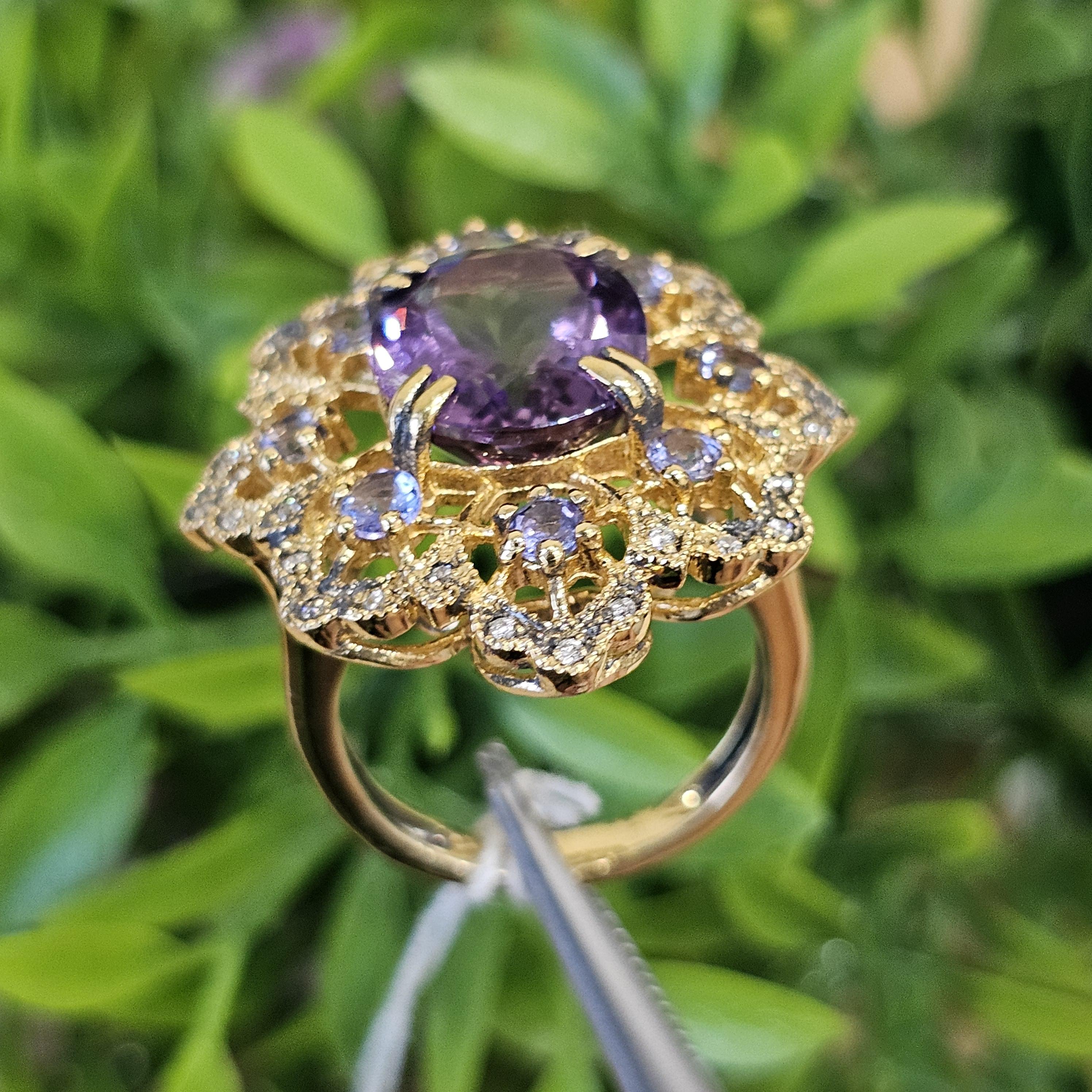 แหวนอเมทิส ตัวเรือนเงิน 57 ตัวเรือนเงินชุบทอง