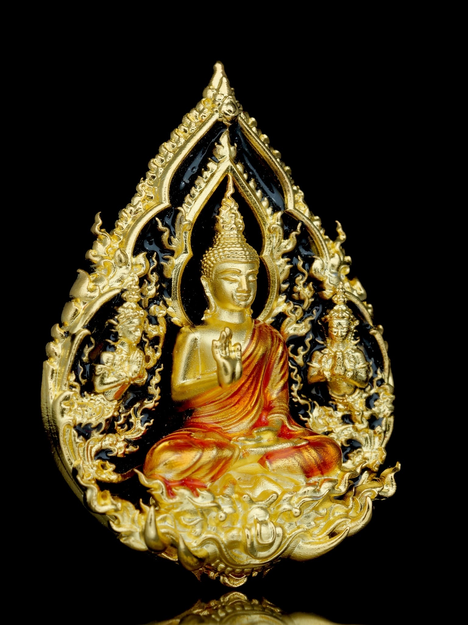 พระพุทธประทานพร รุ่น พุทธบารมี รหัส5 เนื้อบรอนซ์ชุบทองลงยาดำ องค์ชุบทองลงยาจีวร