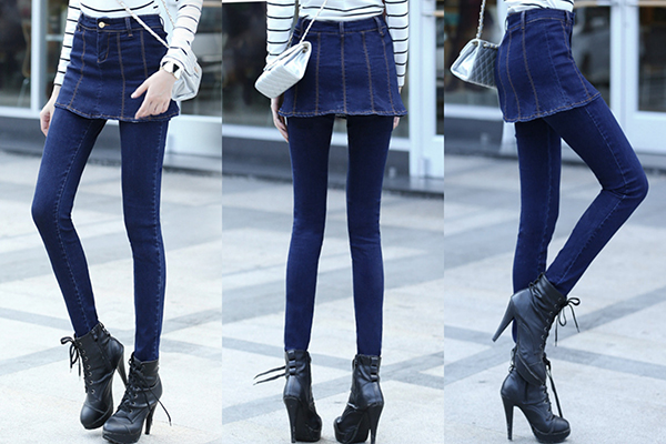 กางเกงกระโปรงยีนส์แฟชั่น เอวสูง ทรงสกินนี่ขายาว (12180X)