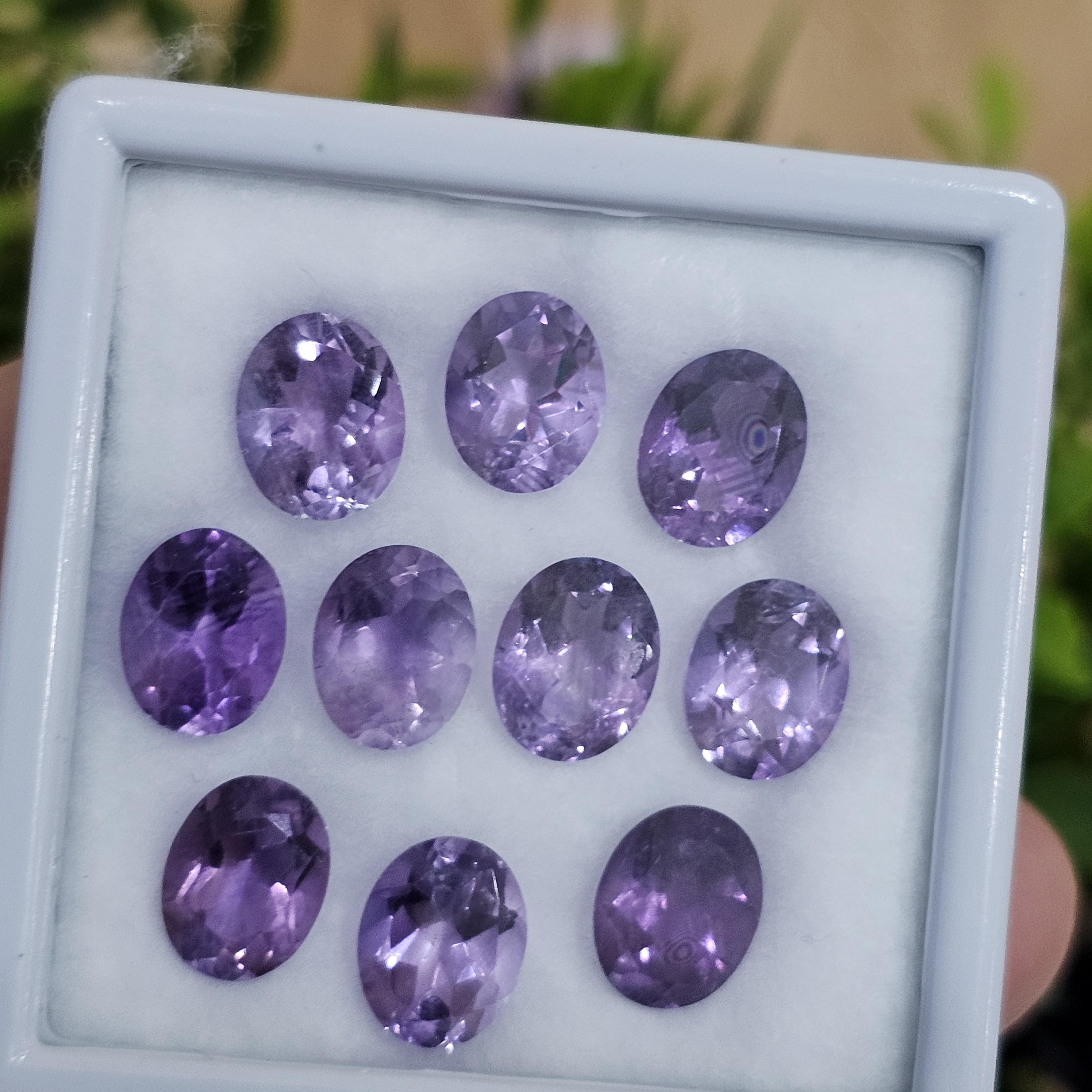 พลอย อเมทิส Amethyst 26.29 กะรัต (Cts.) 10 เม็ด (Pcs.) พลอยแท้ อัญมณีมงคลประจําวันเกิด เครื่องประดับพลอย
