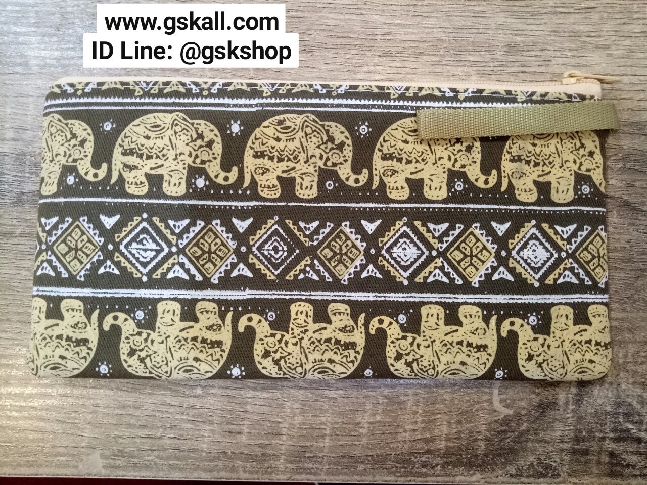 ถุงผ้าดิบมีซิป ลายช้างไทย