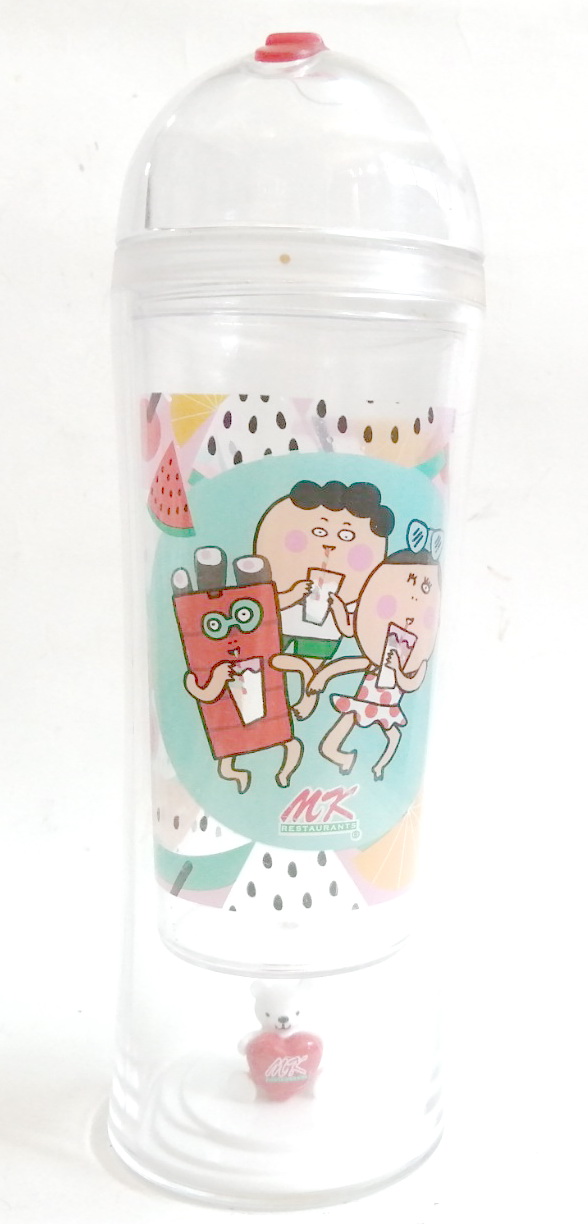 ของสะสม พรีเมี่ยมจากสุกี้เอ็มเค แก้วน้ำพลาสติกใส พิมพ์ลายสดใสน่ารัก พร้อมหมีนั่งถือหัวใจที่ก้นแก้ว ของสะสมจาก MK สุกี้